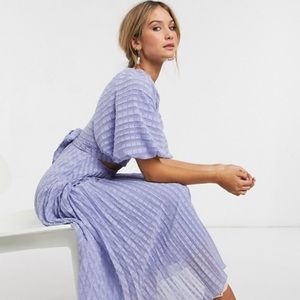 Pleated Lilac Wrap Around Midi Dress